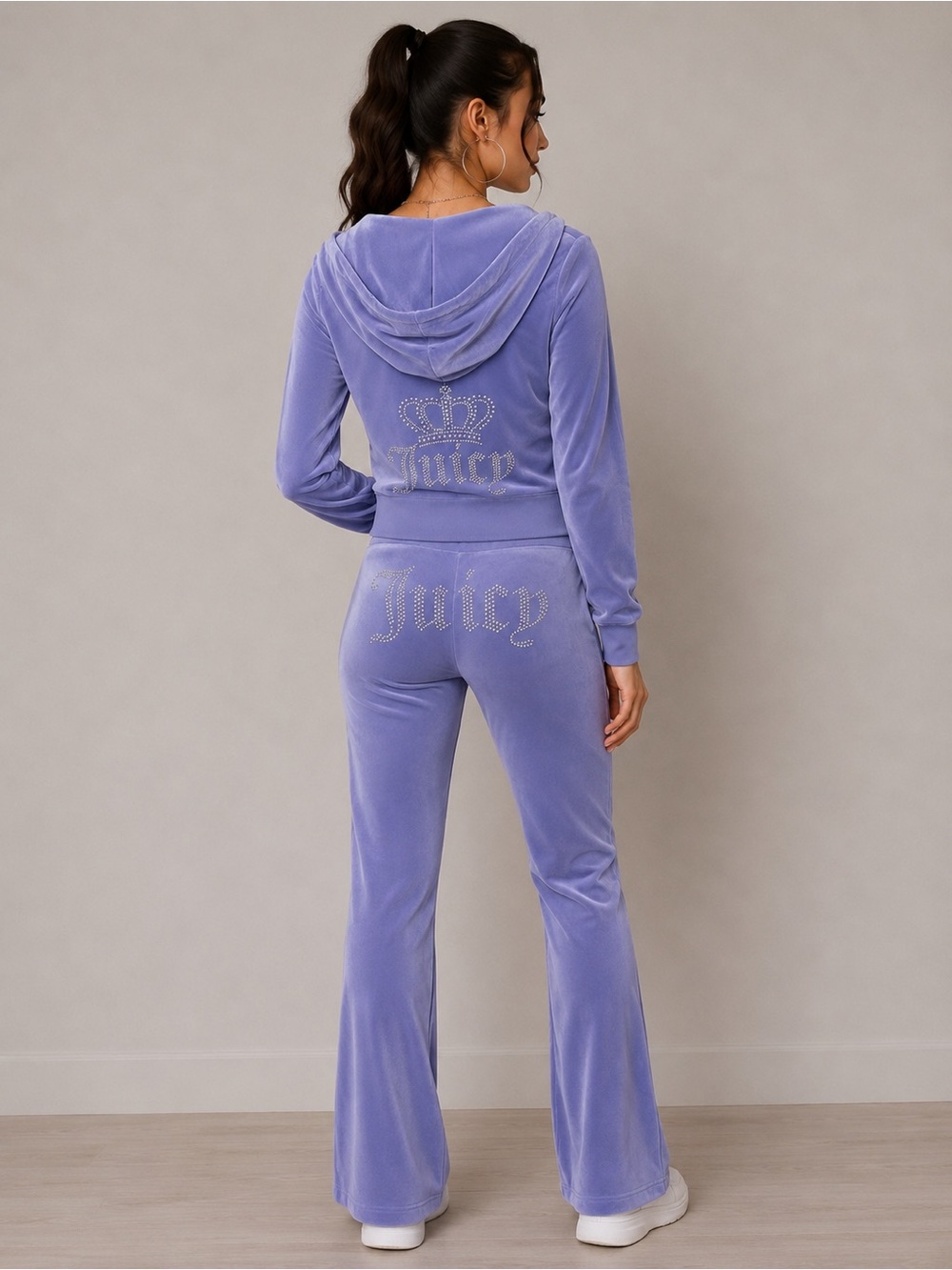 💜Juicy Couture💜PeriwinkleVelour Rhinestone Hoodie & Pants